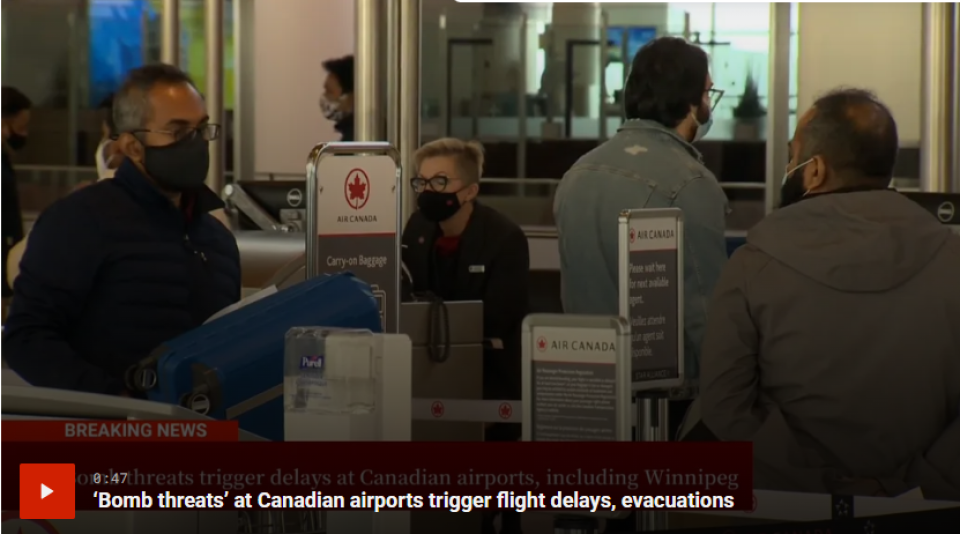 Bomb threats were reported at multiple airports across Canada, but the agency managing air traffic control said service had started to resume at as the police investigate
https://globalnews.ca/news/11271648/bomb-threats-security-incident-canada-airports/